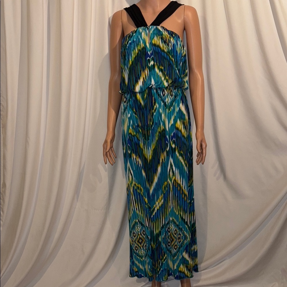 Enfocus Studio Size 14 Blue/Black Patterned Maxi Dress